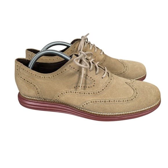 Cole Haan Mens Original Grand Wingtip II Suede Dress Shoes 9.5M Tan‎ C21132 - Picture 1 of 9